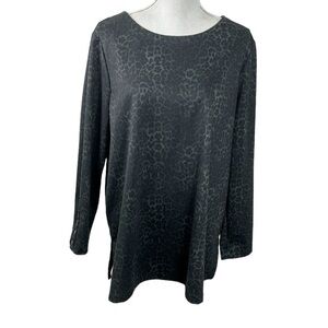 Chico's Animal Print Knit Tunic Top Women's 3 = XL Black & Gray‎ EUC Side Slits